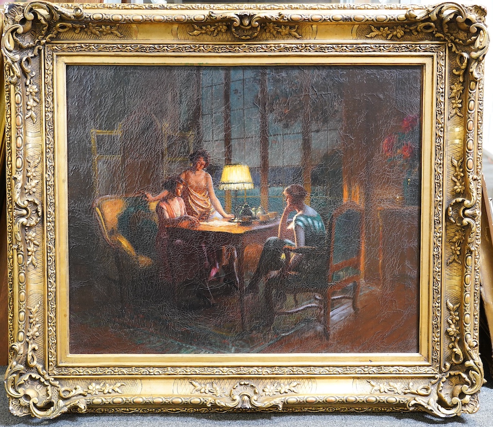 Delphin Enjolras (French, 1857-1945), Jeunes femmes jouant aux cartes, oil on canvas, 60 x 73cm